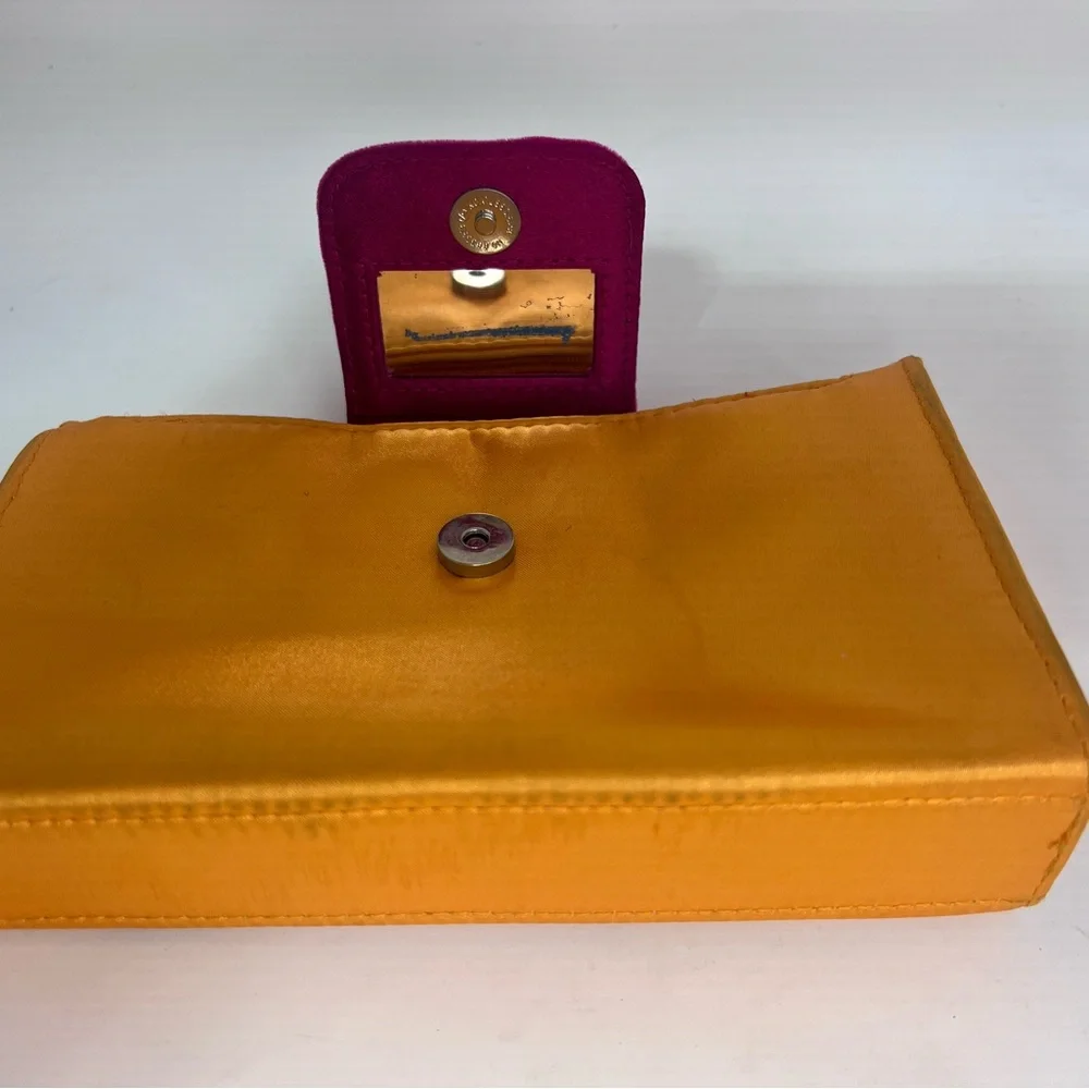 Yves Saint Laurent YSL Logo Nylon Cosmetic Pouch Bag Orange And Pink - Picture 3 of 11